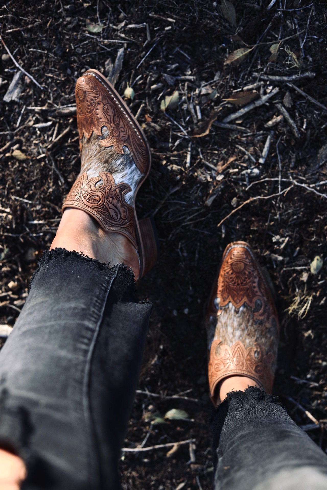 Lacey Hand-Tooled Leather Mules