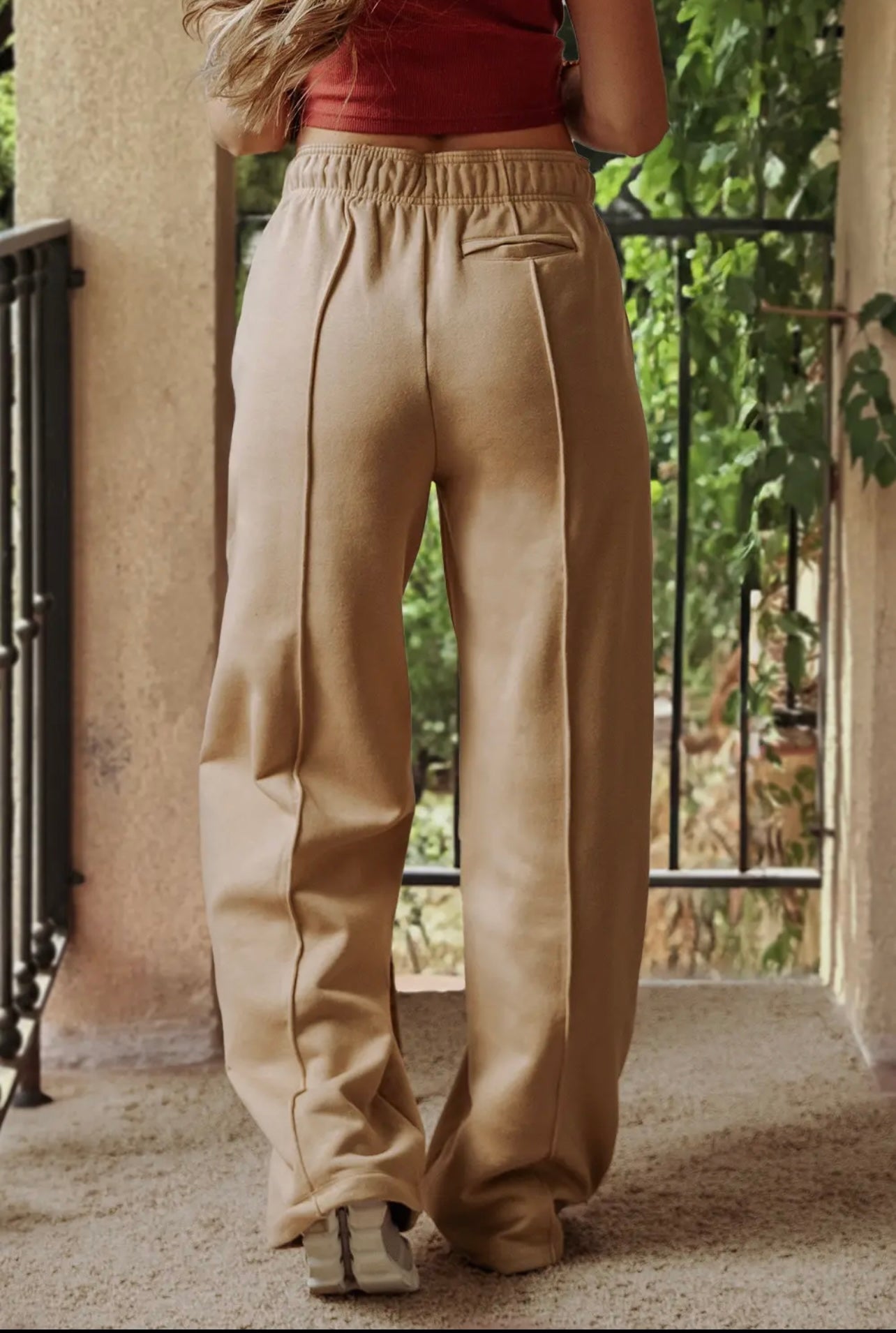 Exposed Seam Drawstring High Waist Wide Leg Pants